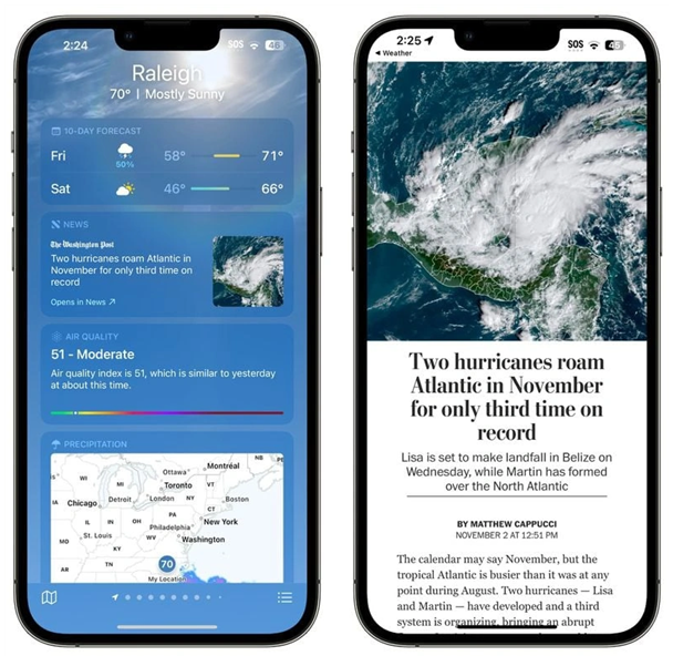 南和苹果14维修分享iPhone 14手机如何看天气时顺带看新闻 