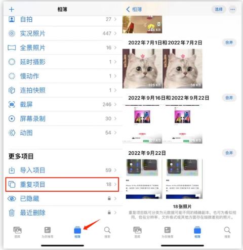 南和苹果手机维修分享iOS 16 中相册重复项目功能使用方法 