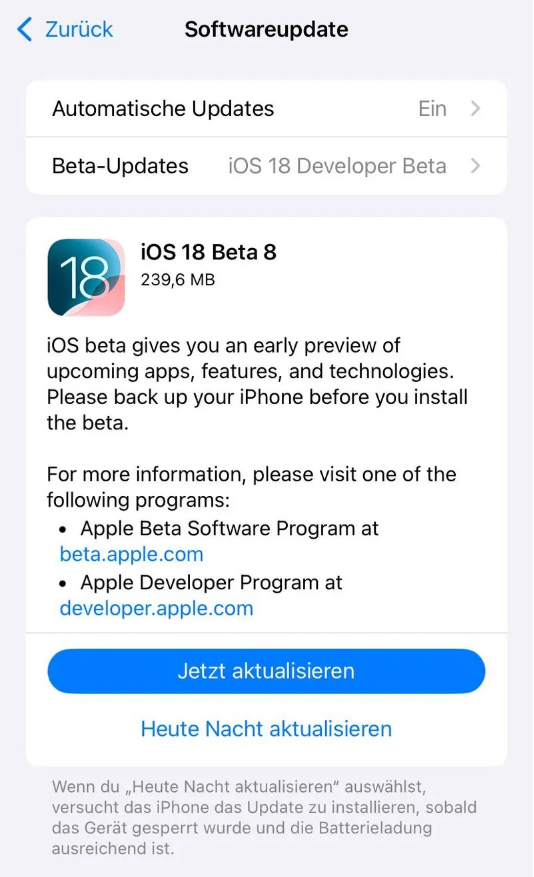 南和苹果手机维修分享苹果 iOS / iPadOS 18 开发者预览版 Beta 8 发布 